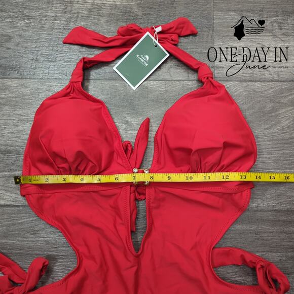 Eomenie Halter Cut Out Tie One Piece Swimsuit Size M - Picture 3 of 5
